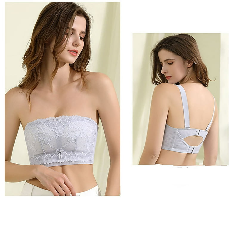 Odeerbi Plus Size Lounge Bras for Women 2024 Wireless Underwear Lightly  LinedCup Lace Sexy Bra Gray