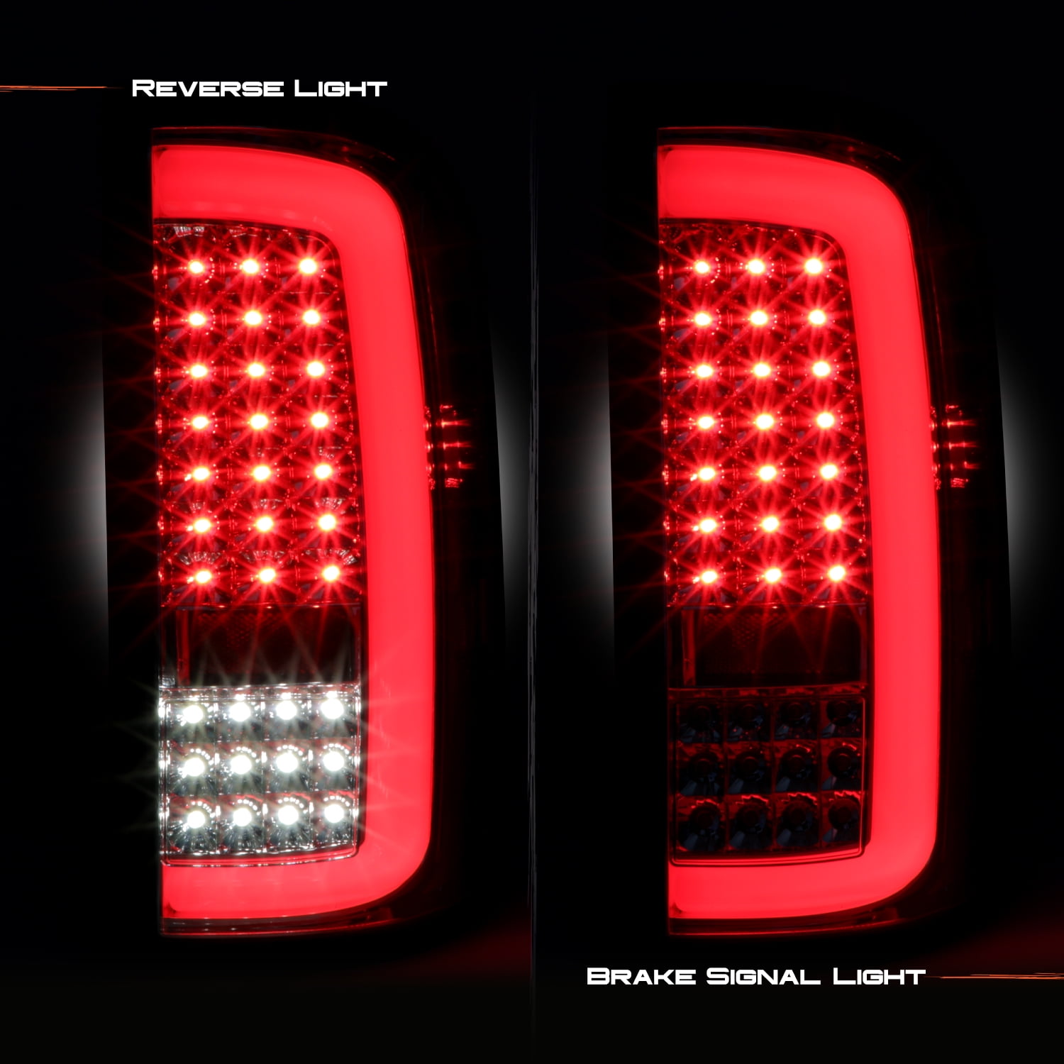 AKKON - Fits 2014-2018 GMC Sierra 1500 15-19 2500HD / 3500HD Full LED [C-Tube] Chrome Tail Lights Brake Lamps Pair Left + Right