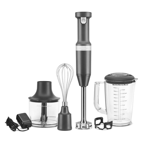 Batidora de mano KitchenAid inalámbrica de velocidad variable con accesorio para picar y batir - KHBBV83, gris carbón mate