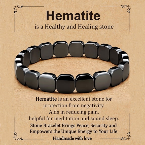 APSVO Natural Healing Crystal Bracelets for Men Energy Hematite Stone Inspirational Bracelet Birthday Graduation Fathers Day Jewelry Gifts Teen Him Dad Adults Age Ideas