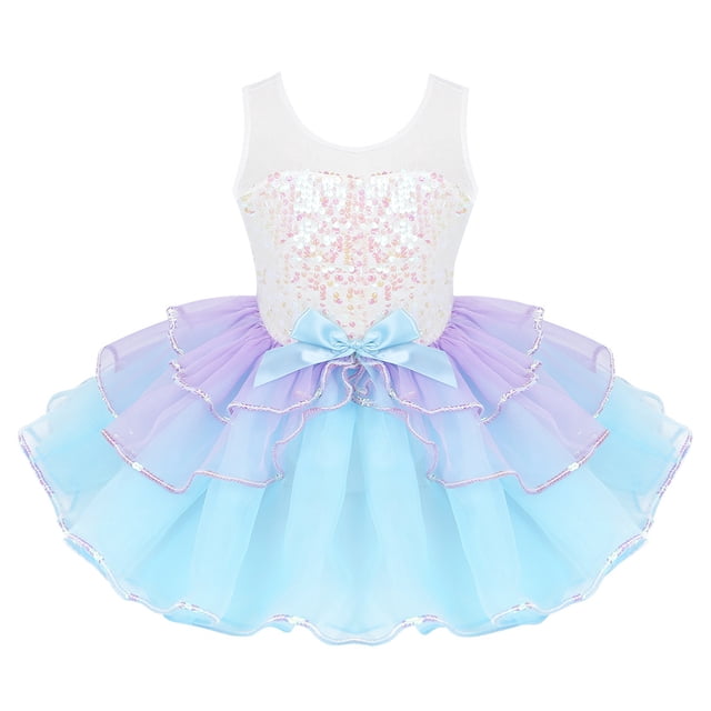Doomiva Robe de Danse Ballet à Sequins pour Filles, Jupe Tutu, Justaucorps Ballerine, Bleu Clair 12