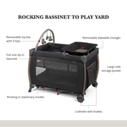 Monbebe Play Yard – Full-Size Rocking Bassinet, Removable Changer & Toy Bar – Castle Point