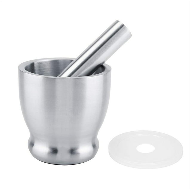 Juego Grande de Triturador de Pastillas de con Mortero y de Acero Inoxidable con Tapa Protectora para Cocina o Moler Hierbas