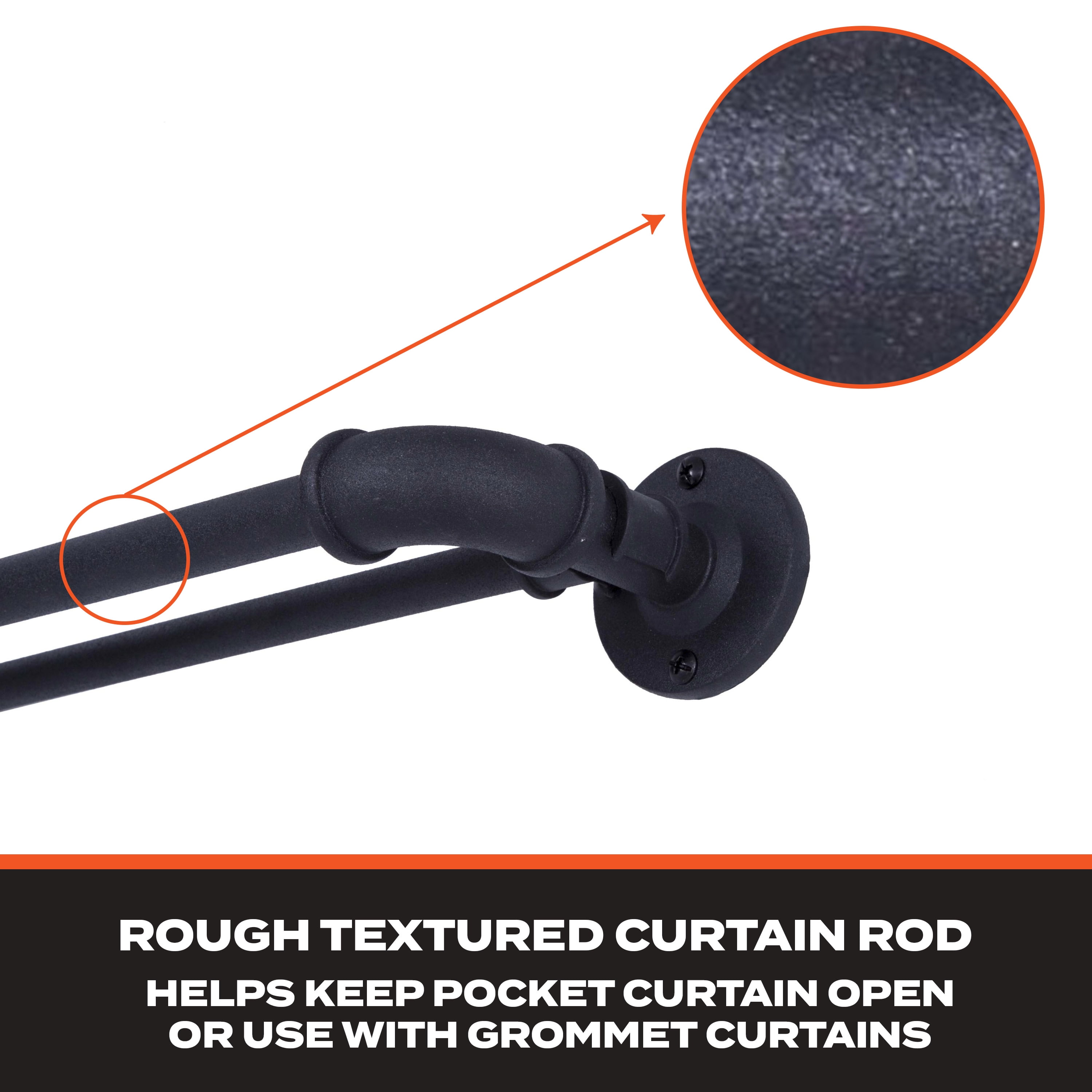 Sun Zero 0.75" Black Adjustable Double Curtain Rod Set, 66"-120"