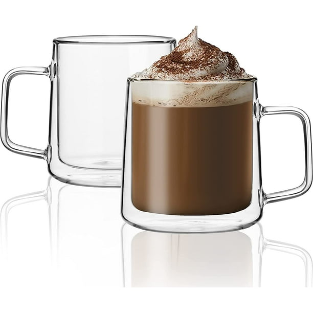 CNGLASS 15.2oz Glass Coffee Mugs,Double Wall Insulated Glass Mugs with Handle,Clear Espresso