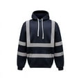 thumbnail image 1 of Men's Solid Color Reflective Hooded Sweatshirt Long Sleeve Sweater Top Loose Road Work High Visibility Pullover (Navy,L), 1 of 3