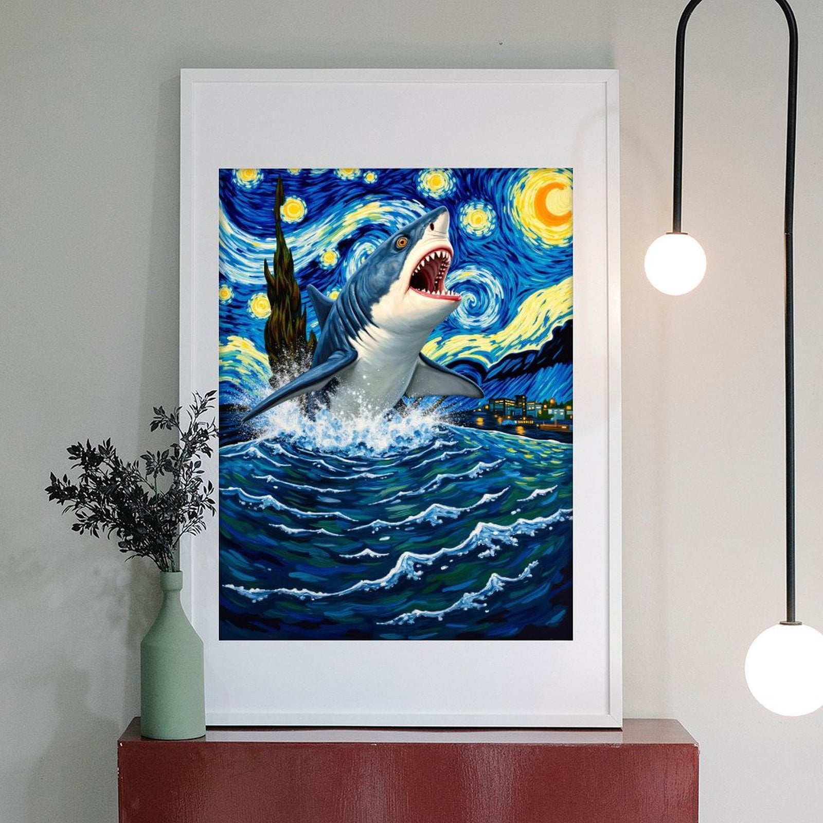 Diamond Art Kit for Adults, Shark Starry Night Ocean Splash Diamond Painting for Adults Beginners, DIY Diamond Art Painting Kits, 5D Diamond Painting Crafts for Home Decor 12x16 Frameless