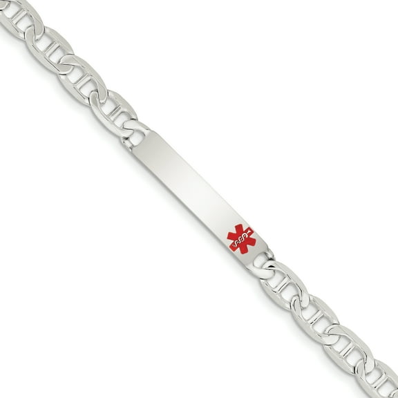 Sterling Silver Polished Medical Anchor Link ID Bracelet