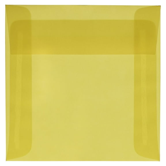 JAM Paper 6 x 6 Translucent Envelopes, Primary Yellow, 25/Pack