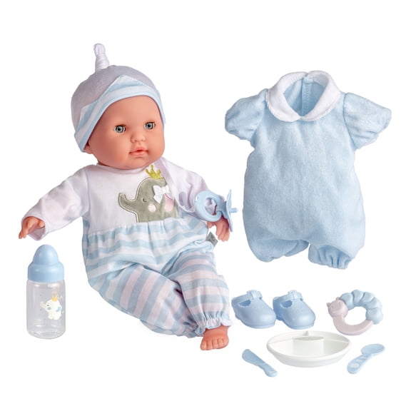 JC Toys Nonis Boutique 15" Realistic Blue Soft Body Baby Doll with Open/Close Eyes |10 Piece Gift Set with extra outfit & Accessories | Ages 2 