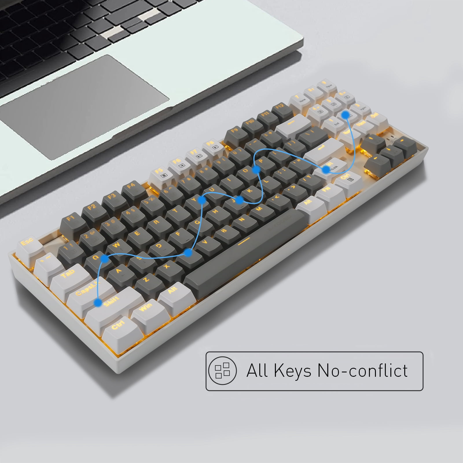 Mechanical Keyboard, E-YOOSO Wired Compact LED Backlit Computer Keyboard with Number Pad, 89 Keys Mechanical Gaming Keyboard with Linear Red Switch for Windows/Mac, Laptop/PC, Grey White
