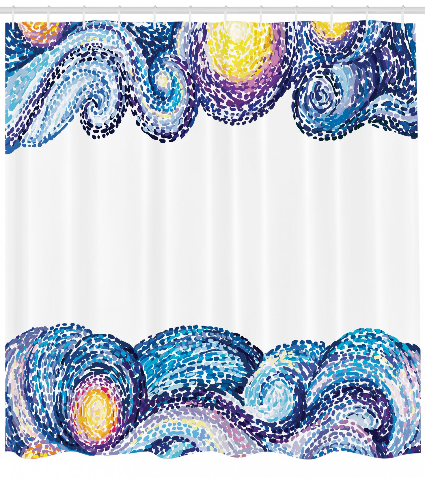 Starry Night Shower Curtain, Artistic Dots Wave Design with Watercolor