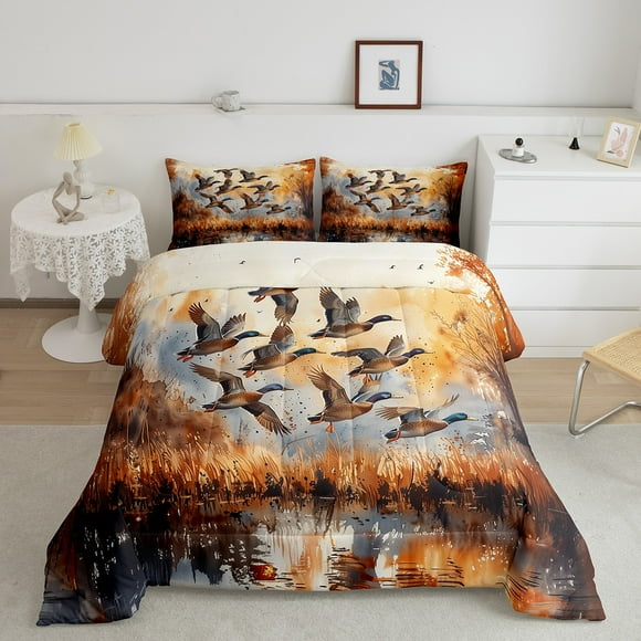 YST Flying Duck Bedding Full, Hunting Duck Comforter for Kids Boys Girls Room Decor,Natural Rustic Farm Animal Comforter Set Wild Animal Duvet Insert 3Pcs Lodge Cabin Wildlife Room Decor
