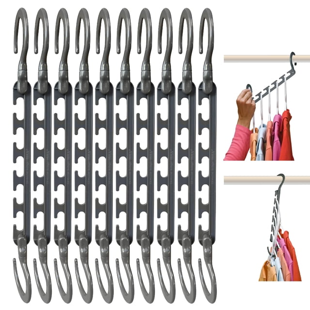 Wonder Hanger Max Paquete de 10 perchas para ahorrar espacio, ganchos reforzados giratorios 360°, percha en cascada, dormitorio universitario y organizador de armario de almacenamiento, completamente