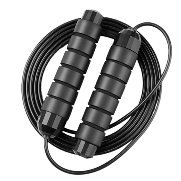 Weighted wire skipping rope, adjustable, non-slip grip, smooth motion glide - pure black