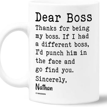 Personalized Dear Boss Coffee Mug Cup 11oz 15oz Funny Birthday Christmas Bosses Day Gifts Ideas For Greatest Best Boss Ever Women Men Manager Coworker Lady Custom Name
