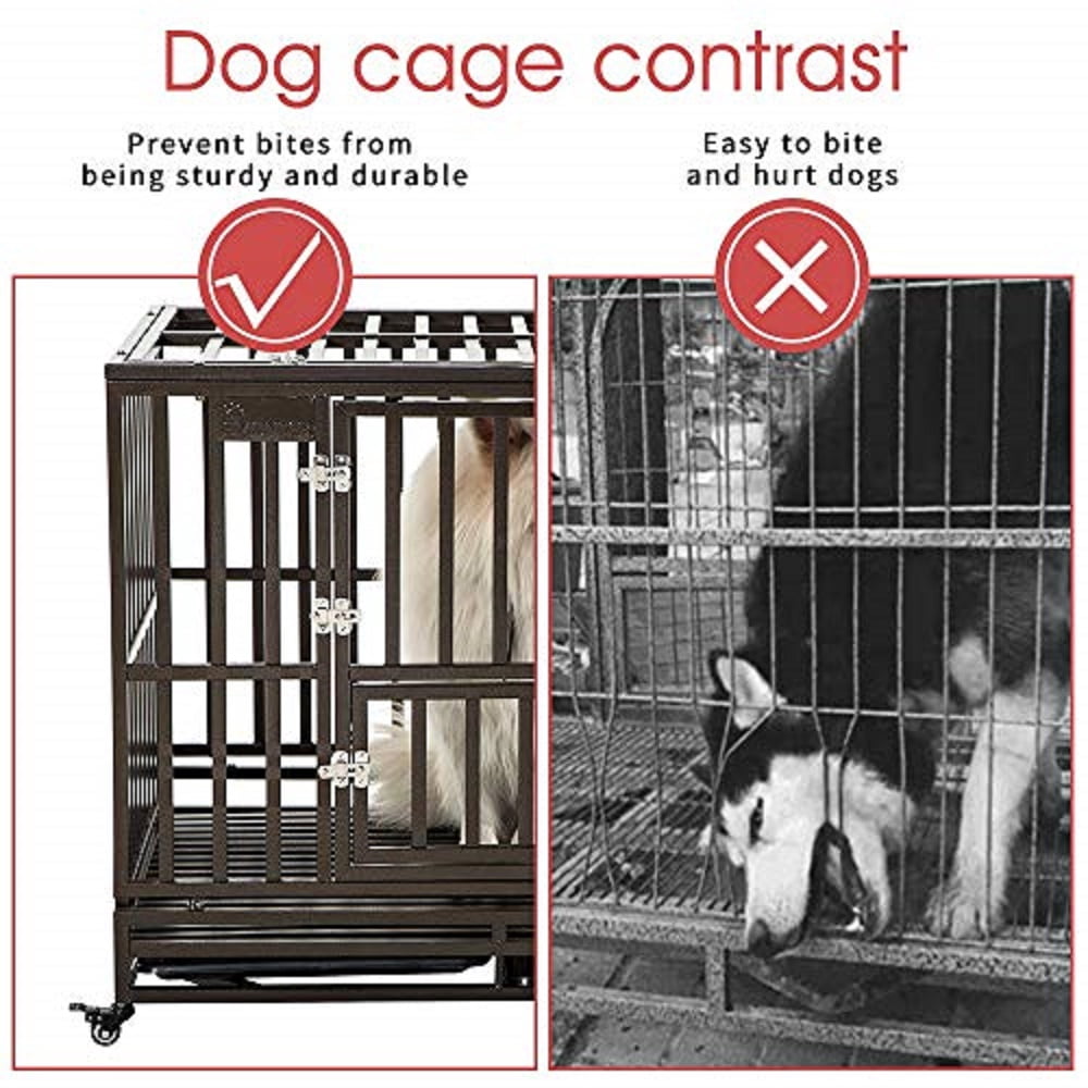 SMONTER Heavy Duty Dog Crate I Shape Strong Metal Kennel for Large Dogs