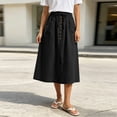 thumbnail image 6 of JGGSPWM Women's Linen Button Down Midi Skirt High Waist A-Line Casual Fashion Summer Vacation Skirt with Pockets Drawstring Cotton Skirts Black M, 6 of 8