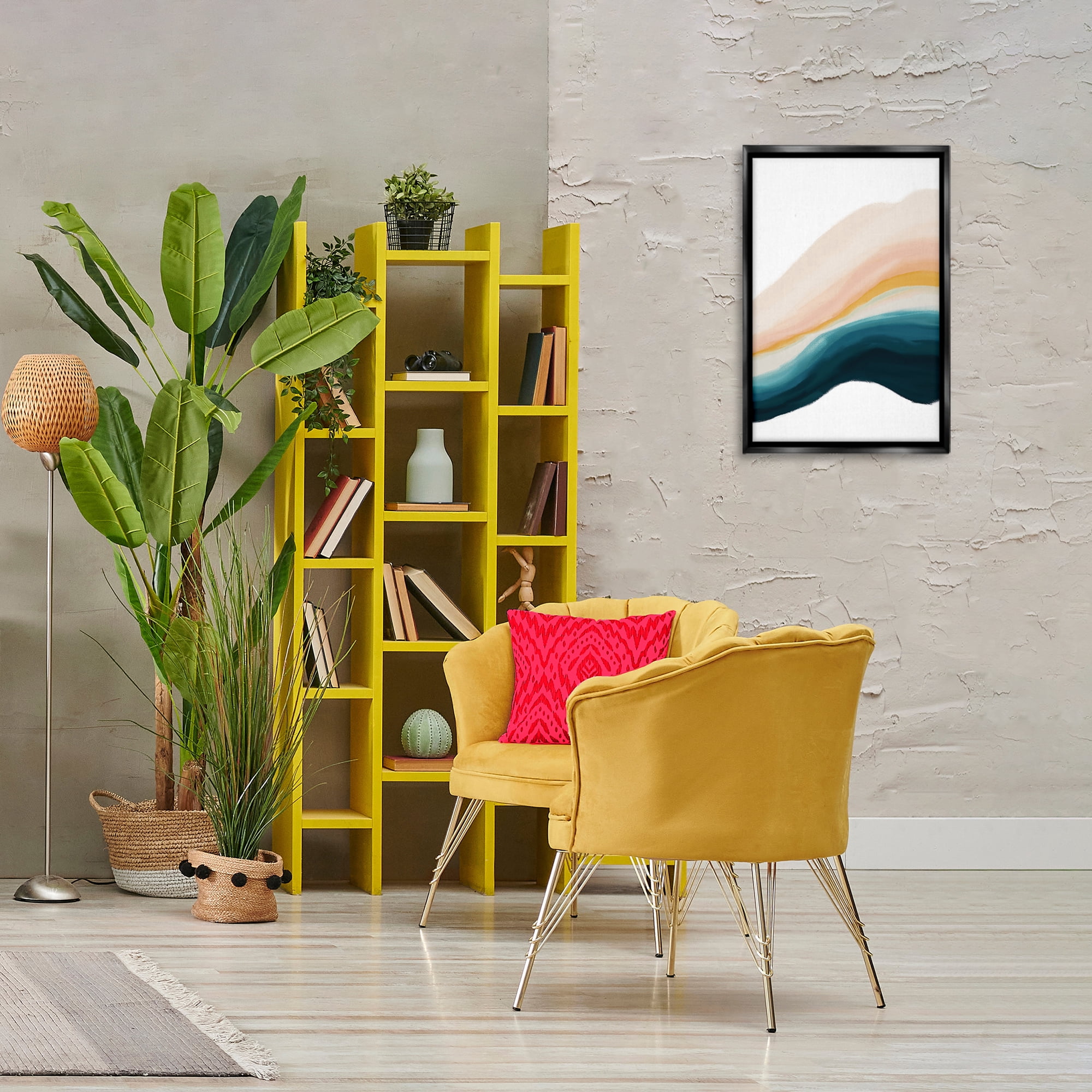 Stupell Industries Peach Swirl Abstraction Abstract Painting Black Floater Framed Canvas Art Print Wall Art, 17 x 25