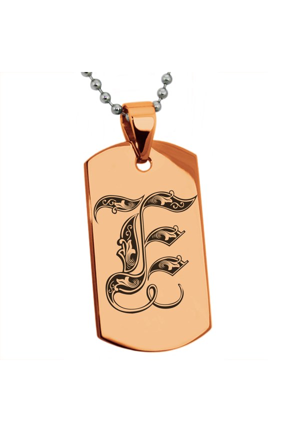 Stainless Steel Letter E Initial Royal Monogram Engraved Engraved Dog Tag Pendant Necklace