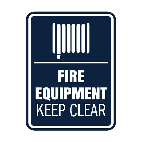 Signs ByLITA Portrait Round Fire Equipment Keep Clear Door or Wall Sign Easy Installation | Health And Safety | Building And Danger Sign (Navy Blue / White) - Large