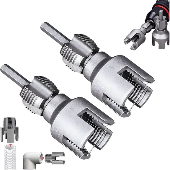 ZEPARO 2 in 1 Integrated Internal & External Pipe Threading Tool 1/2 3/4 1 Npt Front Before PVC Pipe Re Threader Tool Electric Drill Thread Size Maker Kit for Plastic PPR Pipe Tap Die Set
