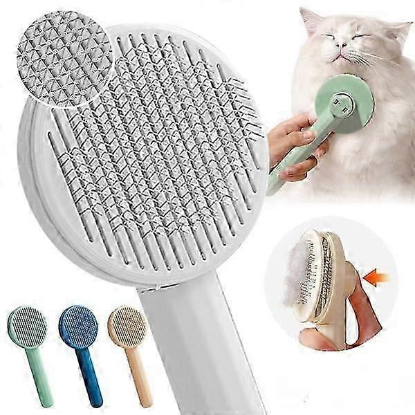 Peine para mascotas, gato, eliminación de pelo con un solo clic, peine autolimpiante para perros, masaje circular para eliminar el pelo suelto.