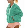 thumbnail image 1 of Veste Matelassée à Col Rond pour Femmes, Manches Longues, Coupe Ample, Demi-Glissière, à Capuche, avec Cordon de Serrage, Vert, G, 1 of 7
