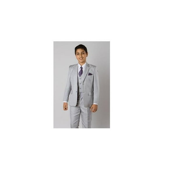 Tazio Sharkskin 2 Button Front Closure Interior Pick Stitching Boys Suits, Light Grey - 4