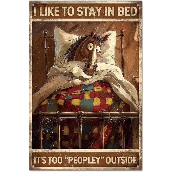 Vintage Sleep Horse Metal Tin Sign 8×12inch Retro I Like Stay in Bed Funny Tin Room Door Sign Tin Painting Art Plaque Poster Wall Decor for Home Bedroom Decoration