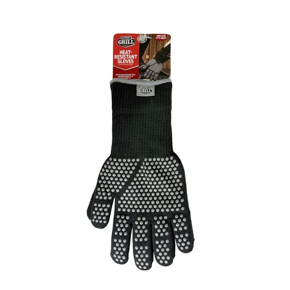 Expert Grill Silicone Dotted Heat Resistant BBQ Gloves, Black Color, One Size