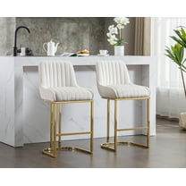 Dayalane Counter Height Bar Stools Set of 2, Velvet Upholstered Kitchen Barstools with Back and Gold Base, 26 " Modern Elegant Island Chairs for Restaurant Bar Dining Room, Beige