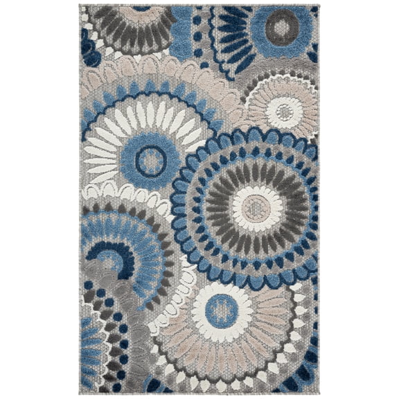 SAFAVIEH Cabana Brynn Floral Indoor/Outdoor Area Rug, Grey/Blue, 3' x 5'
