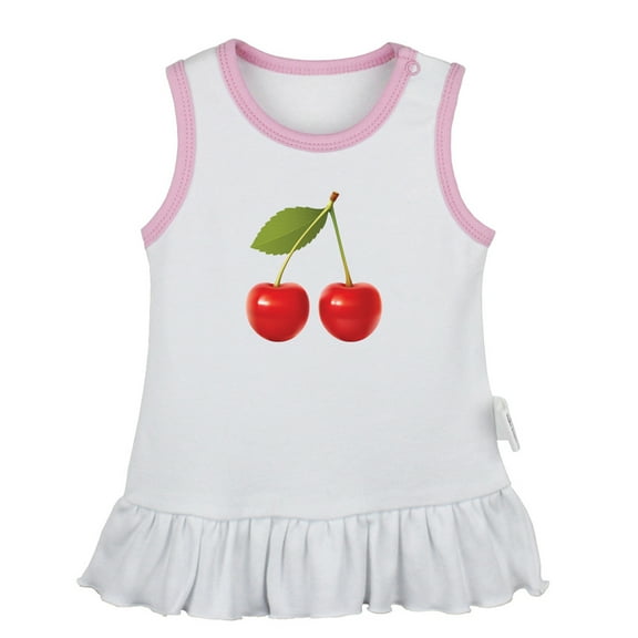 Fruit Cherry Pattern Dresses For Baby, Newborn Babies Skirts, Infant Princess Dress, 0-24M Kids Graphic Clothes (White Sleeveless Dresses, 0-6 Months)