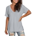 thumbnail image 3 of Xijirk Women's V-Neck Tunic T-Shirt Loose Fit Short Sleeve with Side Slits Casual Summer Top for Daily Wear,2XL, 3 of 7