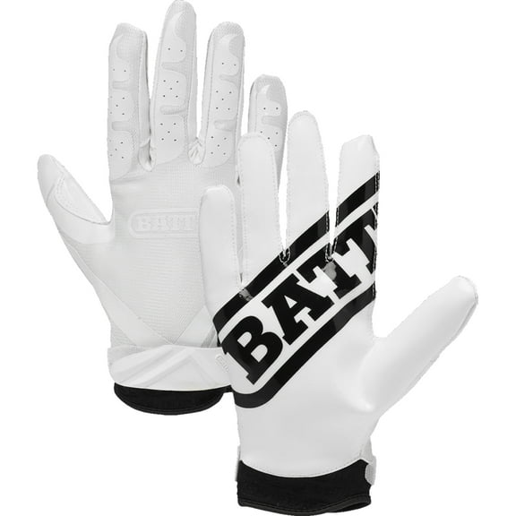 Battle Receivers Double Threat Football Gloves - Youth Large - White/White