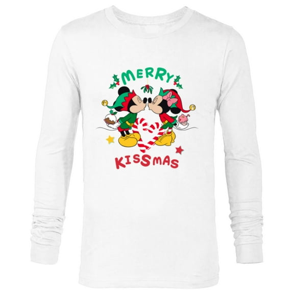 Disney Mickey and Minnie Mouse Christmas Love Merry Kissmas - Long Sleeve T-Shirt for Men - Customized-White