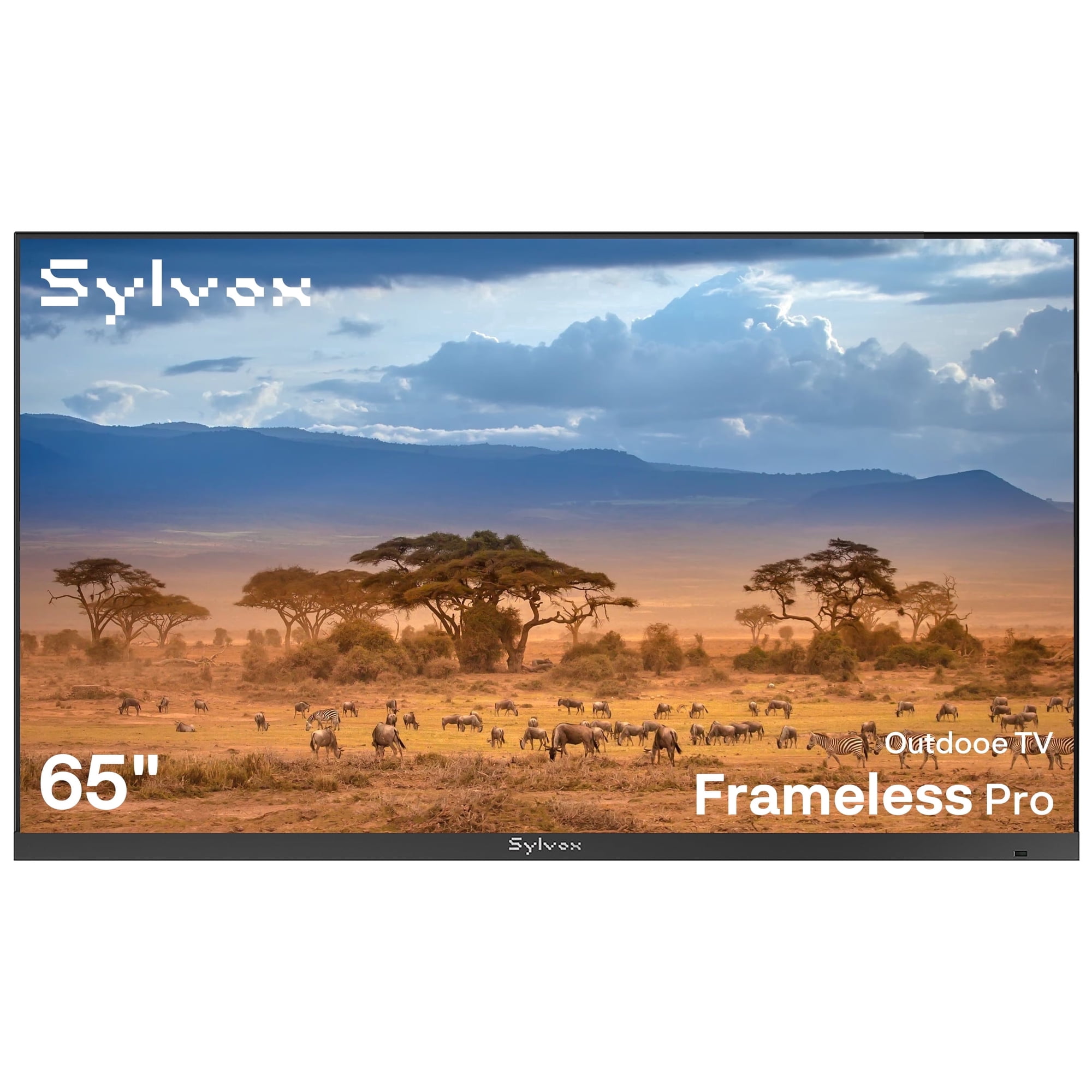 Sylvox Smart Outdoor TVs 65" 4K Full Sun Television 2000 Nits,IP56 Waterproof Google TV,Ultra-Narrow Bezel,Framless Pro
