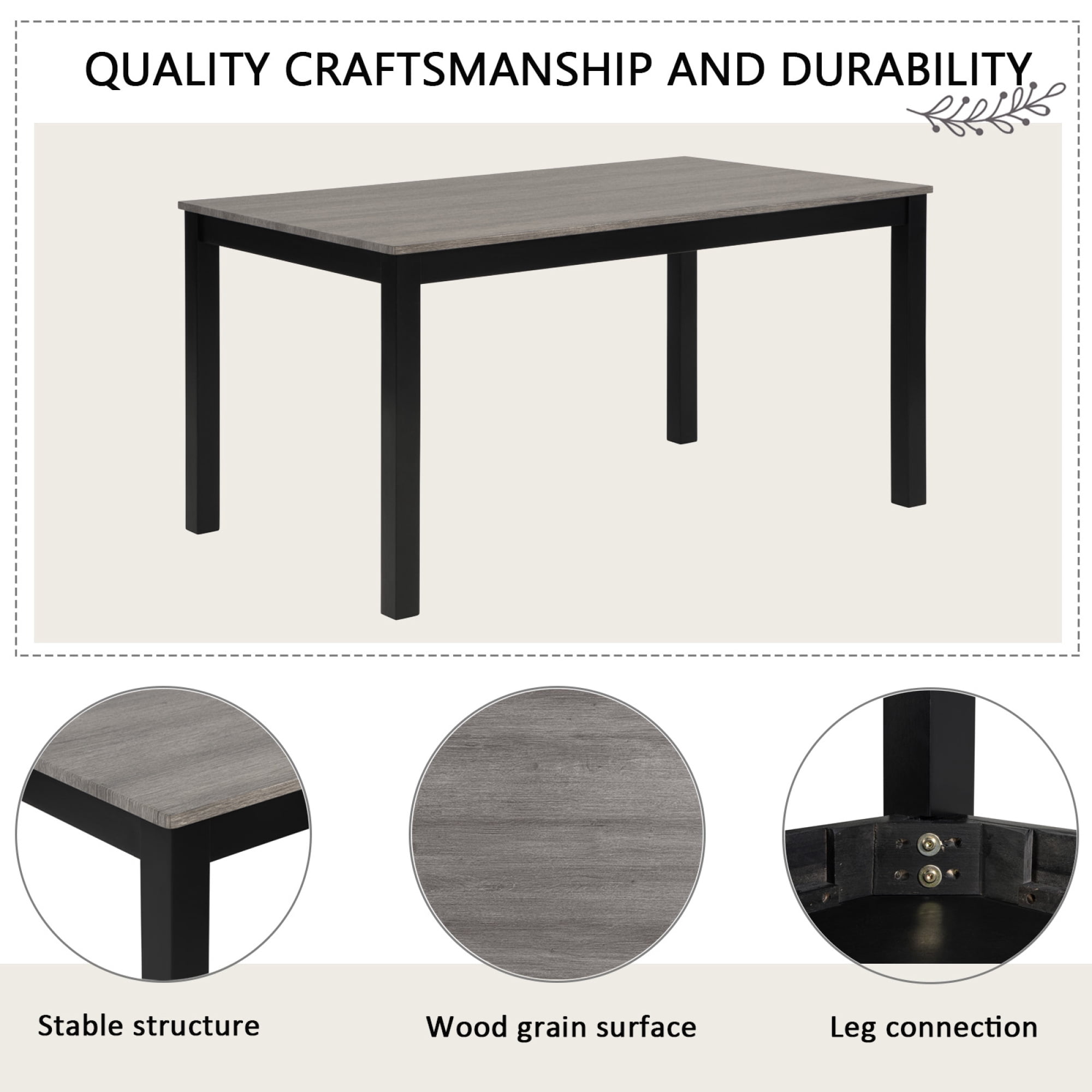 Leumius 6 Pieces Dining Table Set,Wood Dining Table Set with Wooden Dining Table,4 Upholstered Chairs and a Bench,Kitchen Dining Set for 6,Wooden Dining Furniture Sets for Kitchen, Dining Room