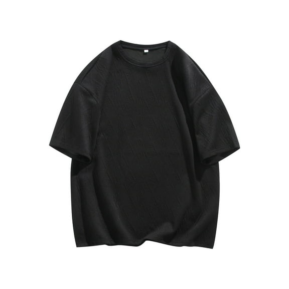Iugvhana Big and Tall T-Shirts for Men Fashion Jacquard Short Sleeve Crew Neck Tees Solid Color Casual Loose T Shirt Black XXL