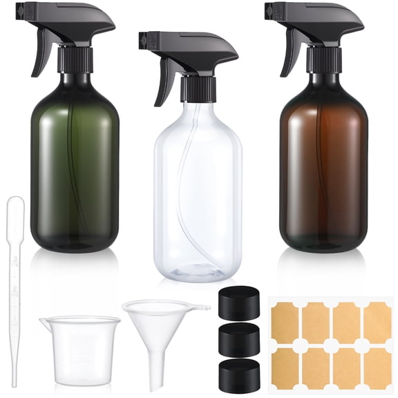 Armscye 3 Pack 16.9 Oz Spray Bottles Empty, Plastic Squirt Bottles with Adjustable Nozzle, Refillable Spray Container for Gardening, Hair, Cooking, Cleaning Sprayers with Free Additional Supplies
