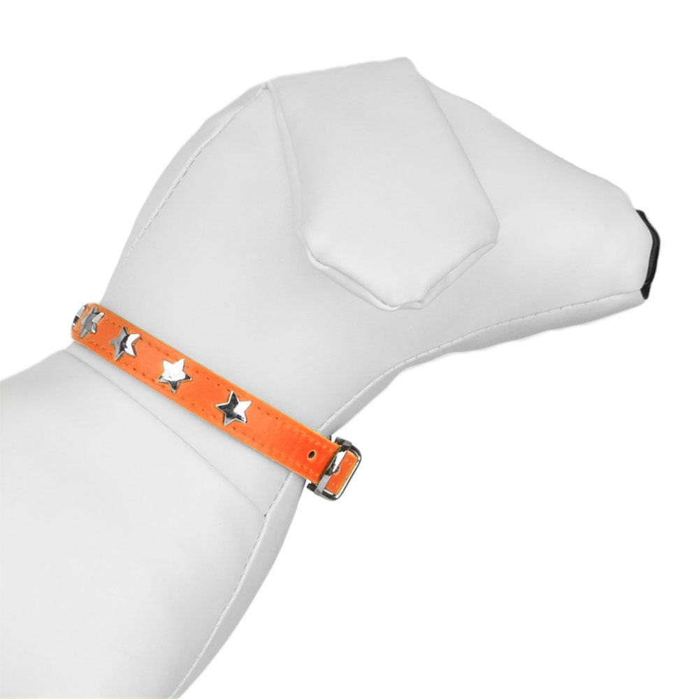 SUMACLIFE Adjustable and Durable Faux Leather Dog Collar with D-Ring and Star Accents