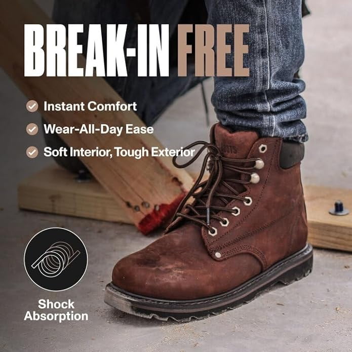 EVER BOOTS Tank Men s Soft Toe Oil Full Grain Leather Work Boots Construction Size 11D M DRKBROWN