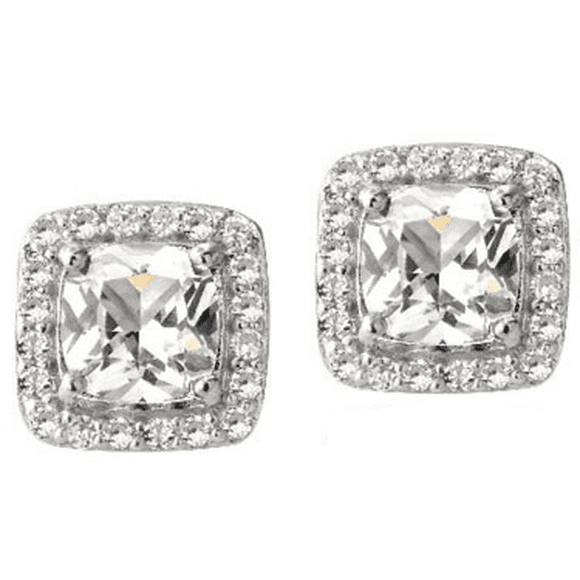 Sterling Silver 3.5 Carat Created White Sapphire Square Cushion-Cut Stud Earrings