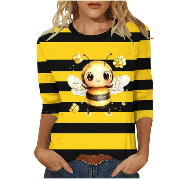 CYMMPU Tunic Tops 3/4 Sleeve Round Neck Bee Pattern Loose Fit Summer Fashion Shirts Blouses for Women Dressy Casual Spring Tops Cute Animals T-Shirts Yellow XXXXXL