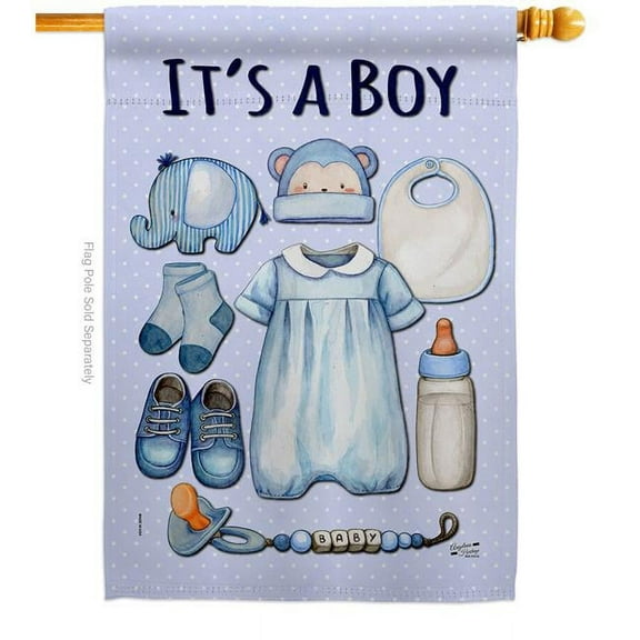 Angeleno Heritage H130338-BO Baby Boy Celebration New Born Double-Sided Garden Decorative House Flag, Multi Color