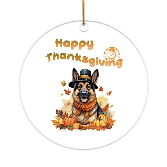 Happy Thanksgiving German Shepherd Welcome Thankful Fall Autumn Pumpkin Acrylic Round Ornament Alsatian Dog Lover Gifts Home Tree Decor - 02021