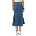 thumbnail image 3 of INSPIRE CHIC Women's Denim Washed Fishtail High Waist Raw Hem Fashion Casual with Pockets Midi Skirts S Dark Blue, 3 of 6
