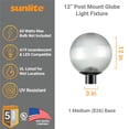 thumbnail image 2 of Sunlite 12" Decorative Outdoor Fixture, Medium Base (E26) Socket,120 Volts, Mounts on 3" Post (Not Included), UL Listed, Prismatic Clear Globe, Black Base, 2 of 5