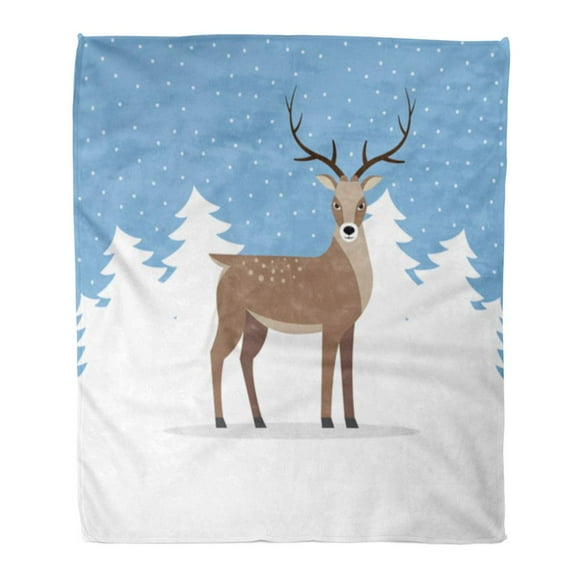 POGLIP Throw Blanket Warm Cozy Print Flannel Reindeer Antler on of Trees Holiday Winter Landscape Deer in Frozen Forest Comfortable Soft for Bed Sofa and Couch 58x80 Inches